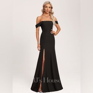 JJs House Black Trumpet/Mermaid Off The Shoulder Floor Length Chiffon Bridesmaid
